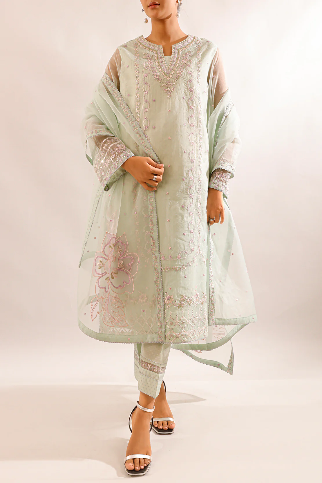 Luxury Pret Embroidered Self Jacquard Stitched 2 Piece (Shirt/Trouser)