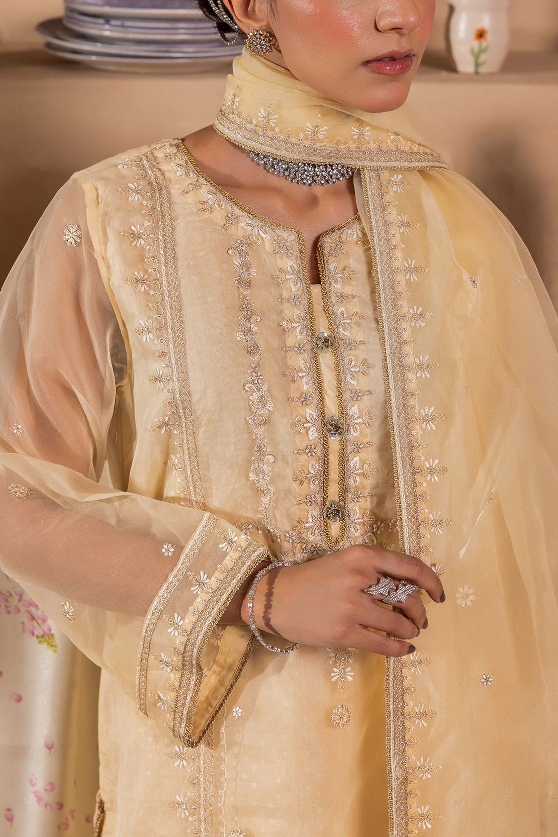 Luxury Pret Embroidered Self Jacquard Stitched 3 Piece - Image 2