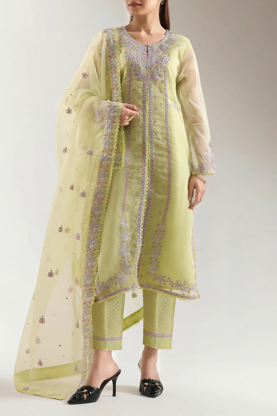 Luxury Pret Embroidered Self Jacquard Stitched 3 Piece