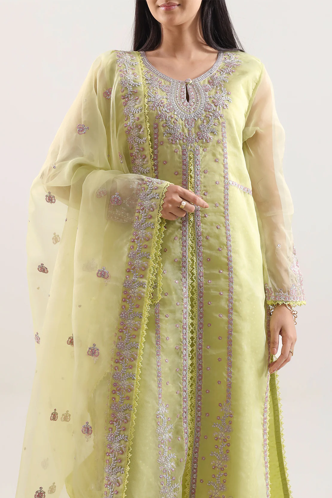 Luxury Pret Embroidered Self Jacquard Stitched 3 Piece - Image 2