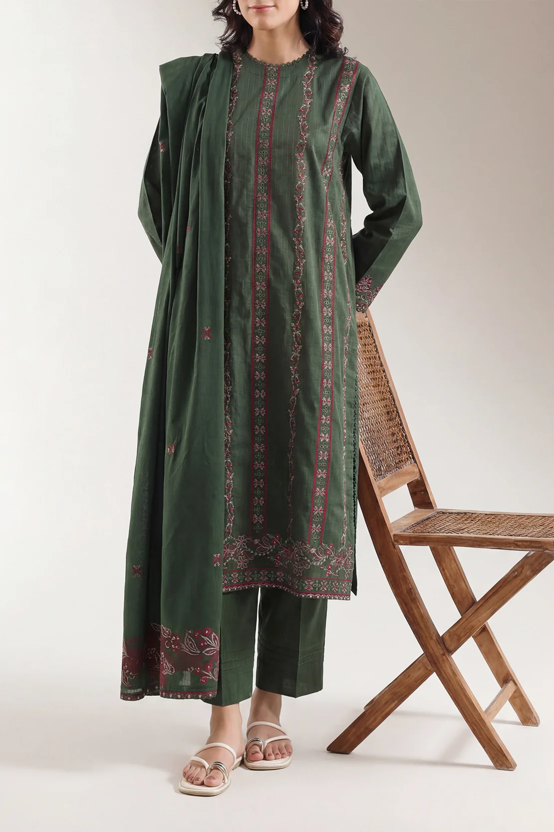 Luxury Pret Embroidered Slub Cotton Stitched 3 Piece