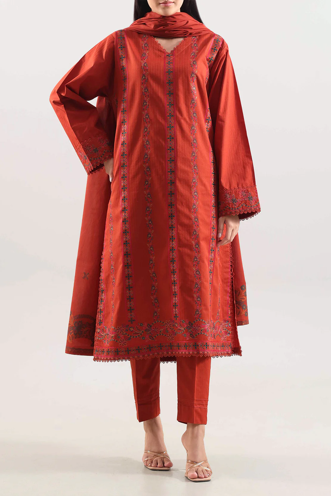 Luxury Pret Embroidered Slub Cotton Stitched 3 Piece