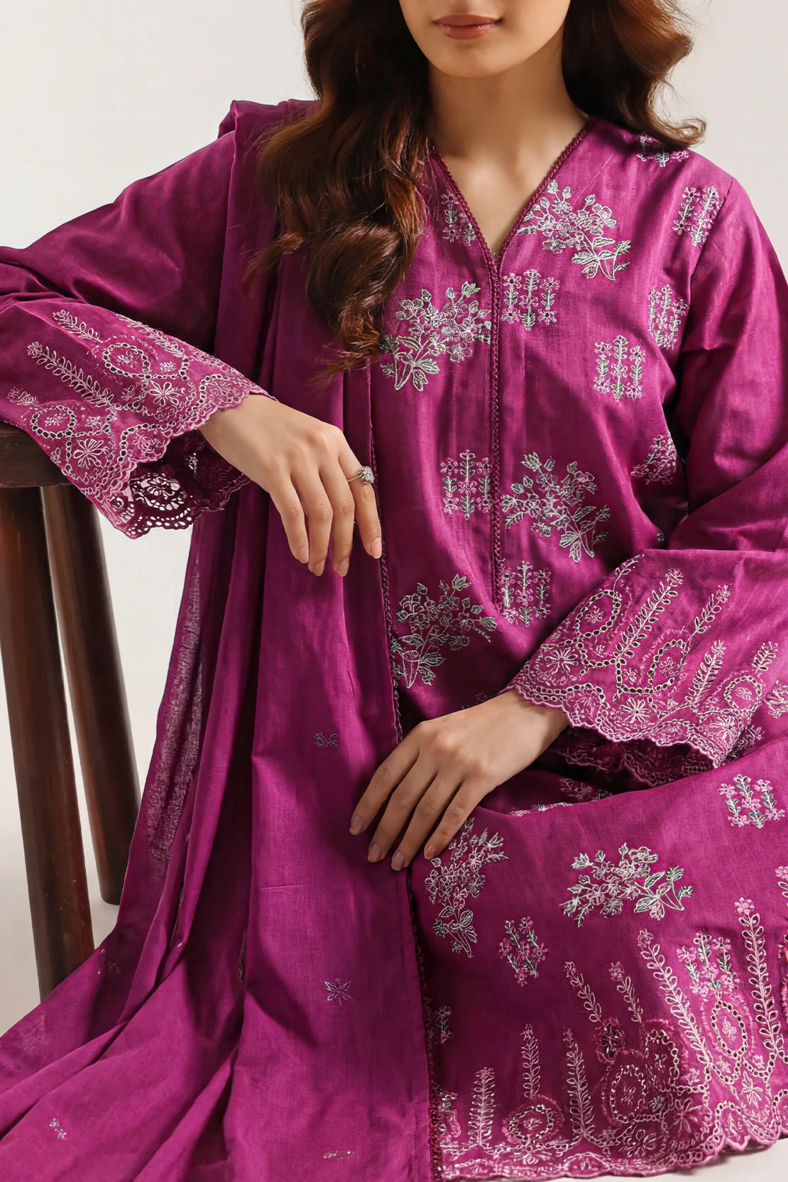 Luxury Pret Embroidered Slub Cotton Stitched 3 Piece - Image 2