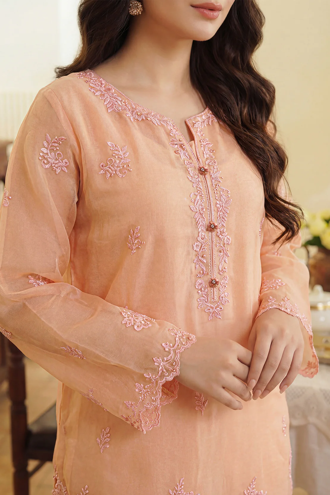 Luxury Pret Embroidered Stitched Organza 2 Piece (Shirt/Trouser) - Image 2