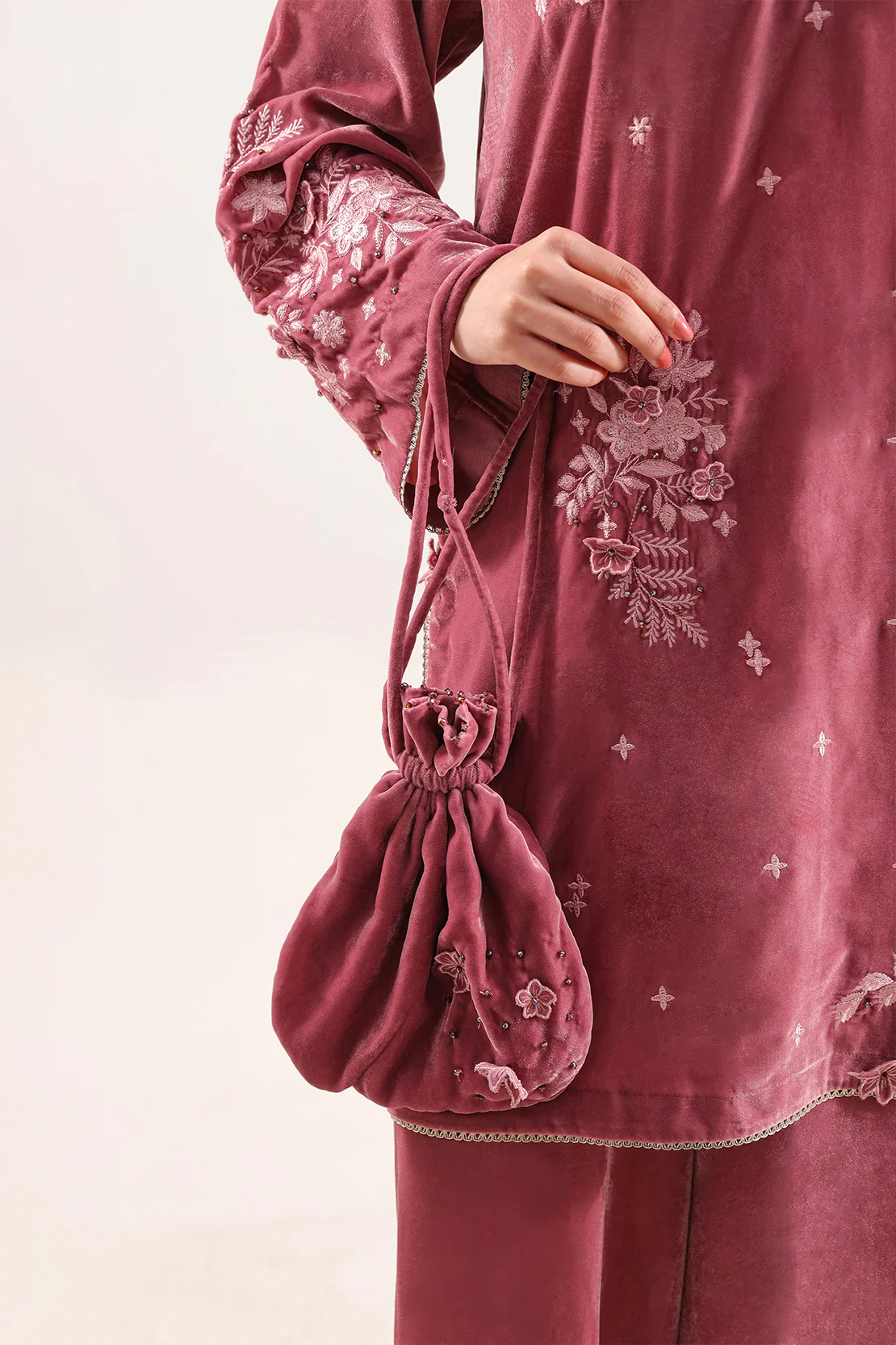 Luxury Pret Embroidered Velvet Shirt - Image 4