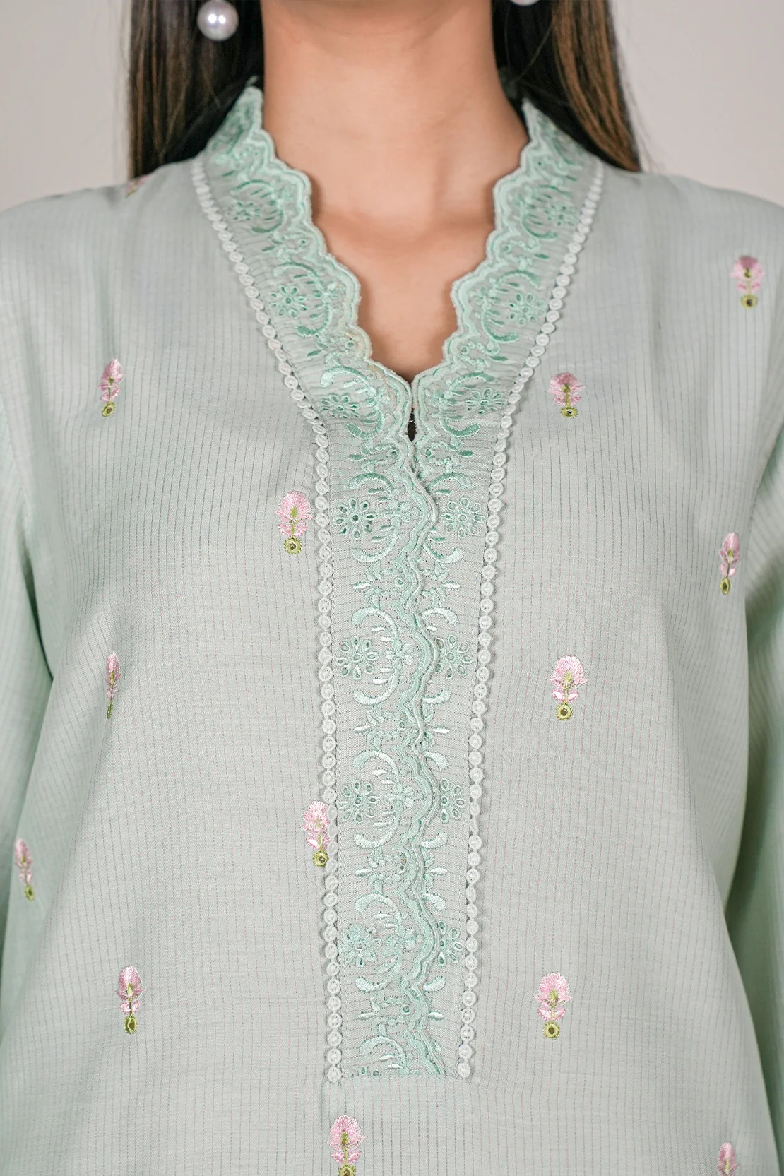 Luxury Pret Embroidered Zari Silk Touch Stitched 2 Piece - Image 7