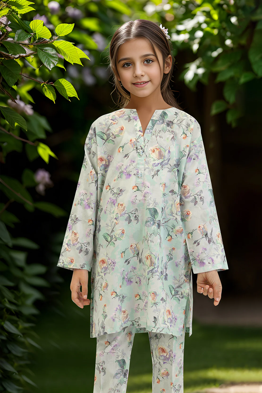 Printed Cambric Stitched Shirt/Trouser For Kids - Image 2