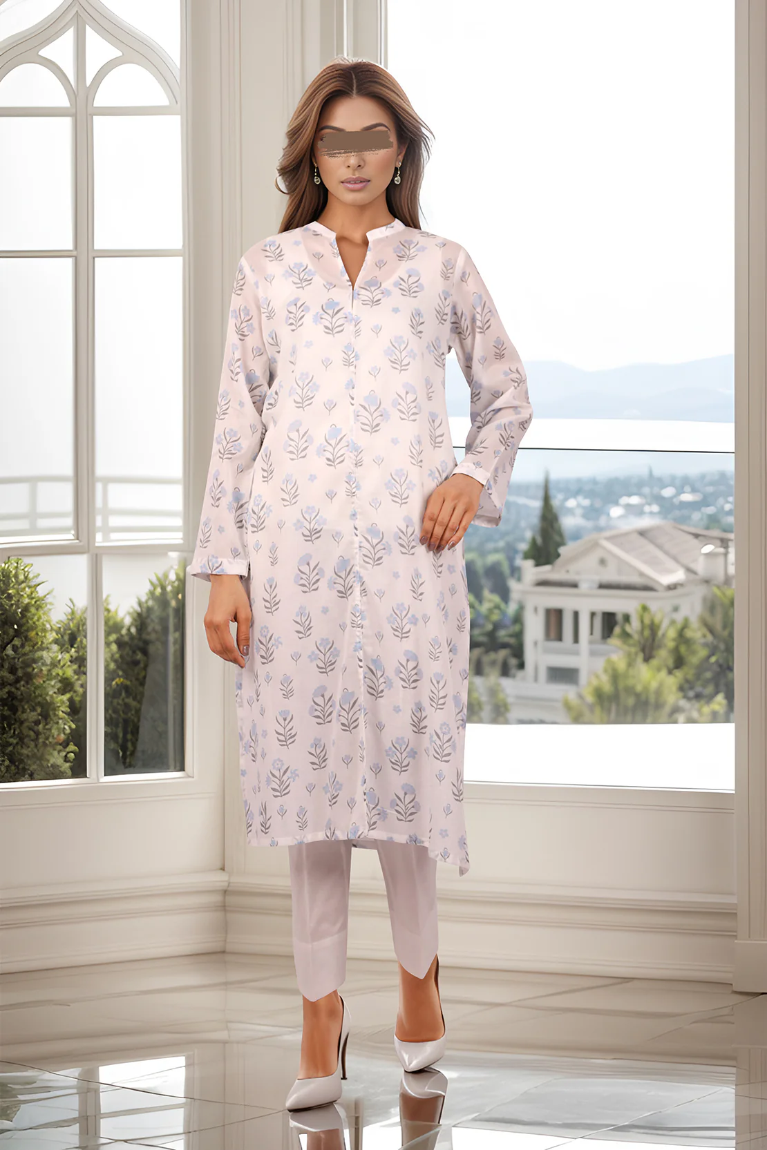 Printed Cotton Net Stitched Shirt - Image 2
