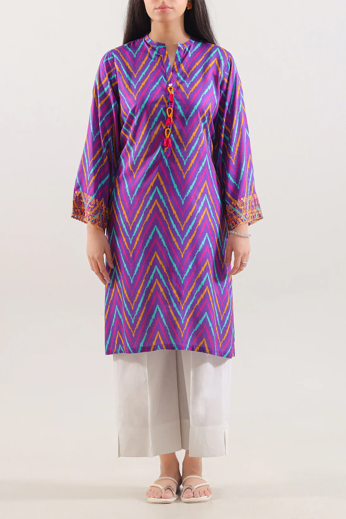 Printed Emb Cambric Stitched Shirt