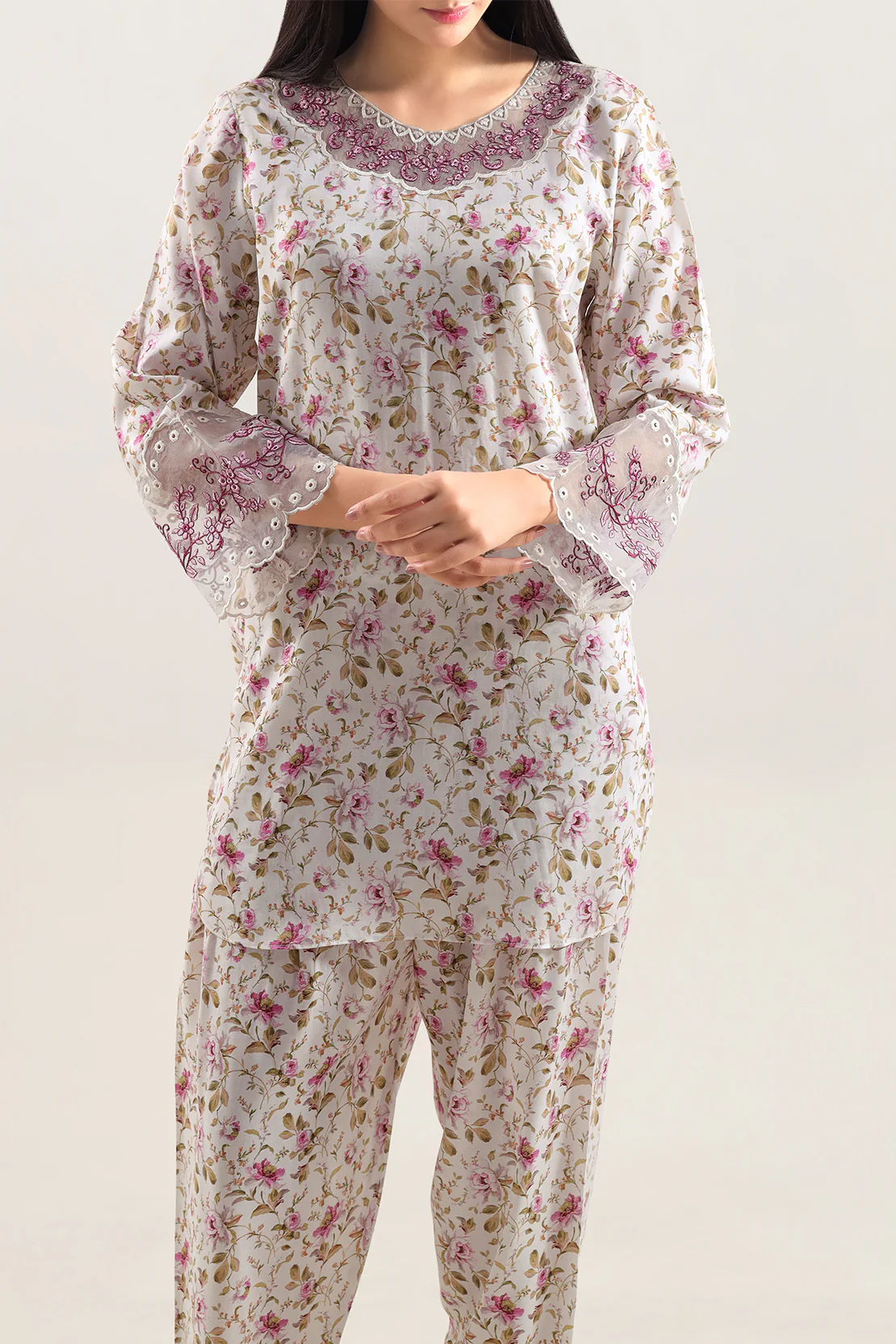 Printed Embroidered Arabic Lawn Stitched 2 Piece (Shirt/Trouser) - Image 2