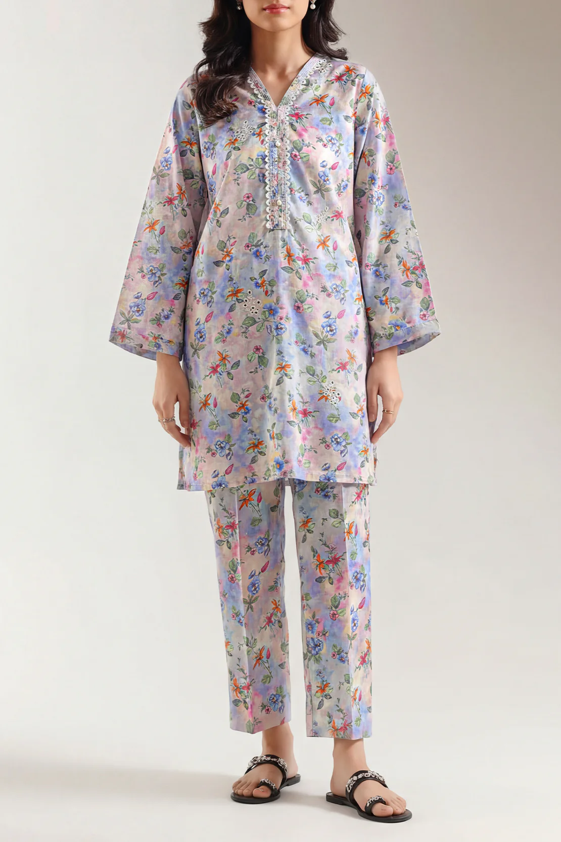 Printed Embroidered Arabic Lawn Stitched Shirt - Image 2