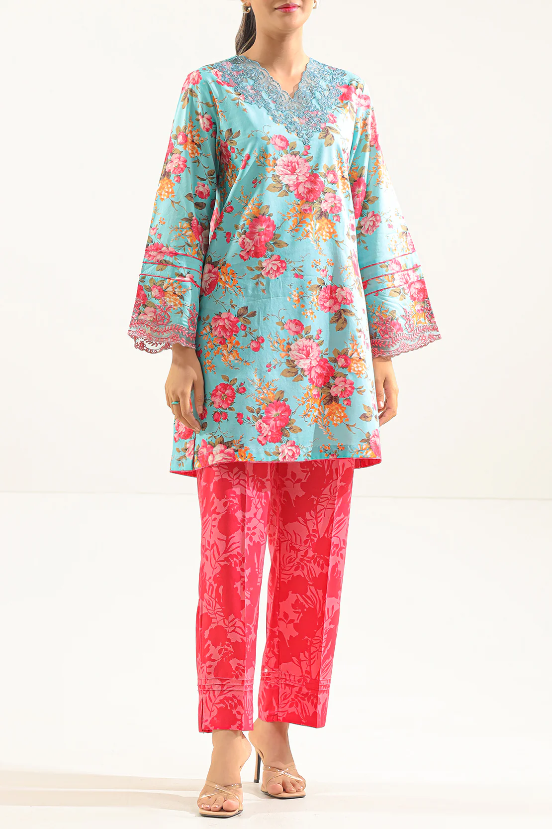 Printed Embroidered Cambric Stitched 2 Piece (Shirt/Trouser) - Image 2