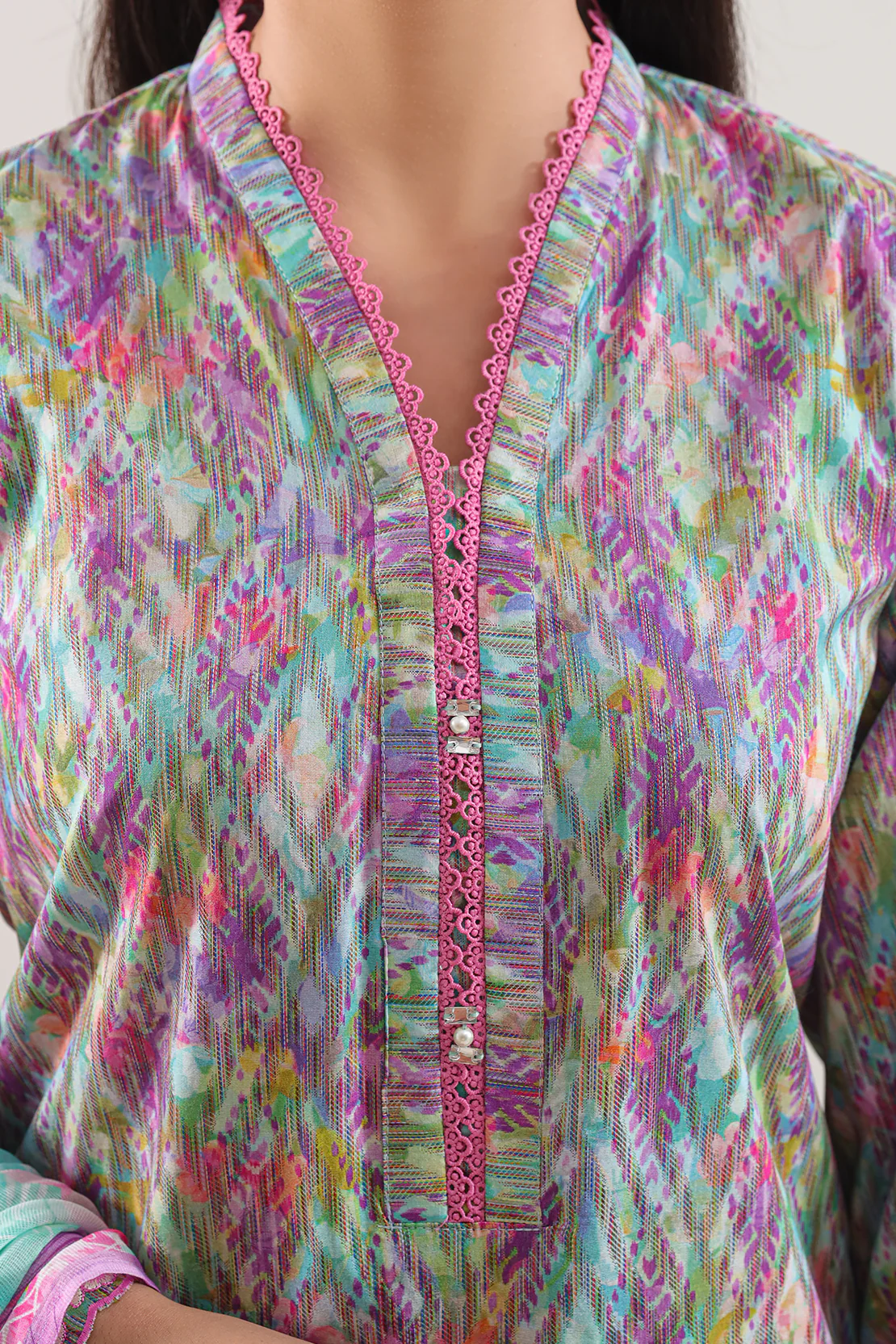 Printed Embroidered Cotton Jacquard Stitched 3 Piece - Image 2