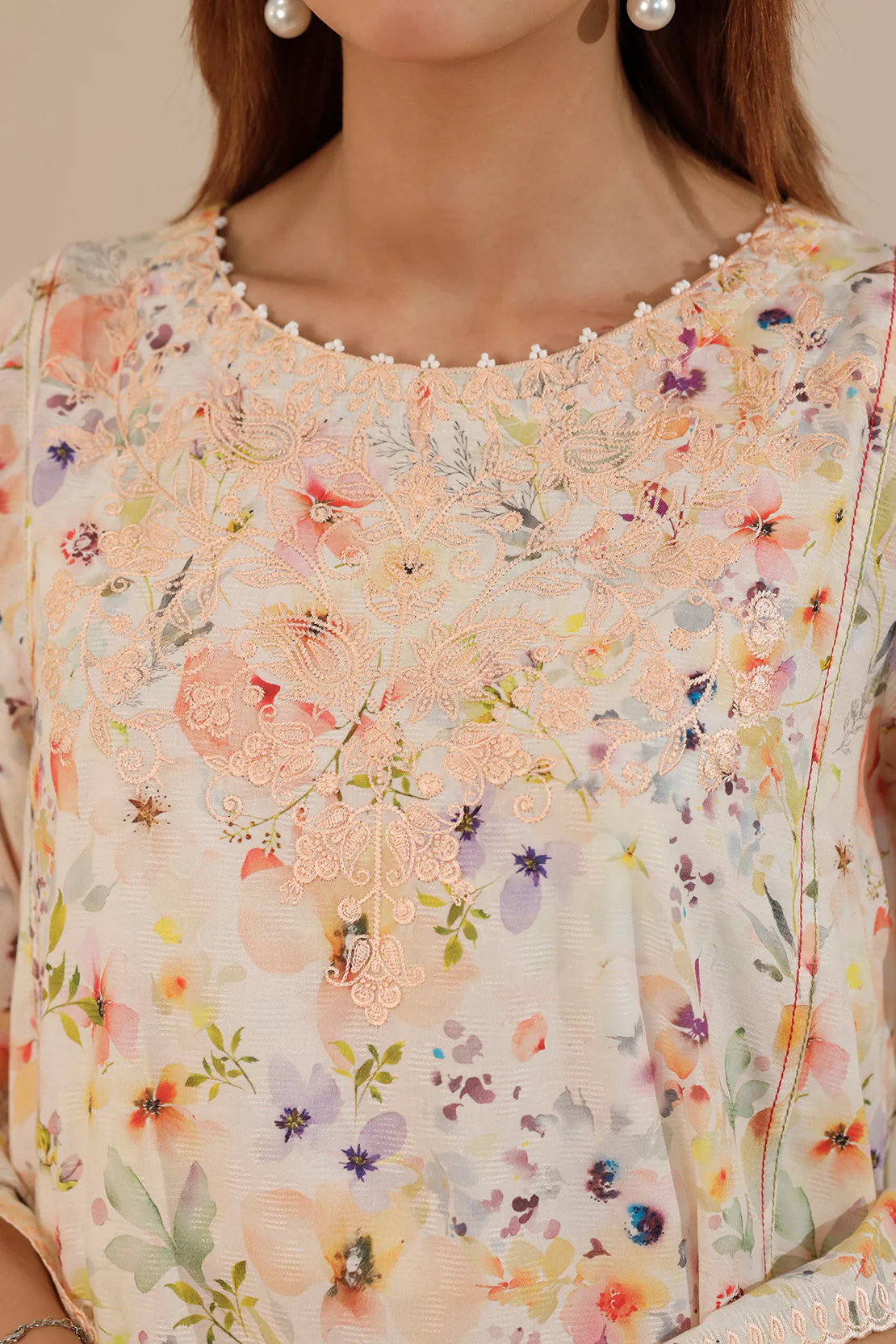 Printed Embroidered Cotton Jacquard Stitched Shirt - Image 6