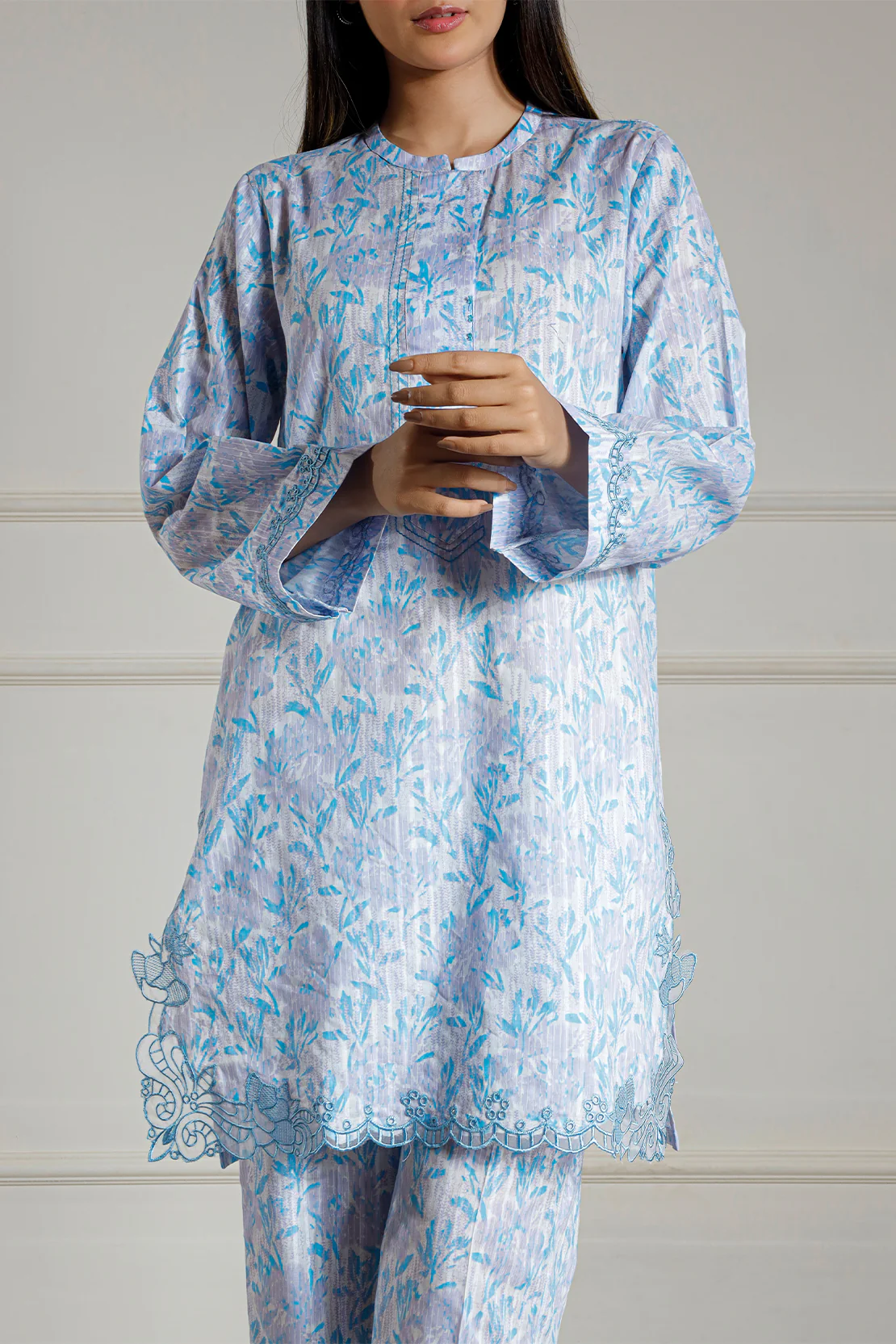 Printed Embroidered Cotton Stitched Shirt - Image 3