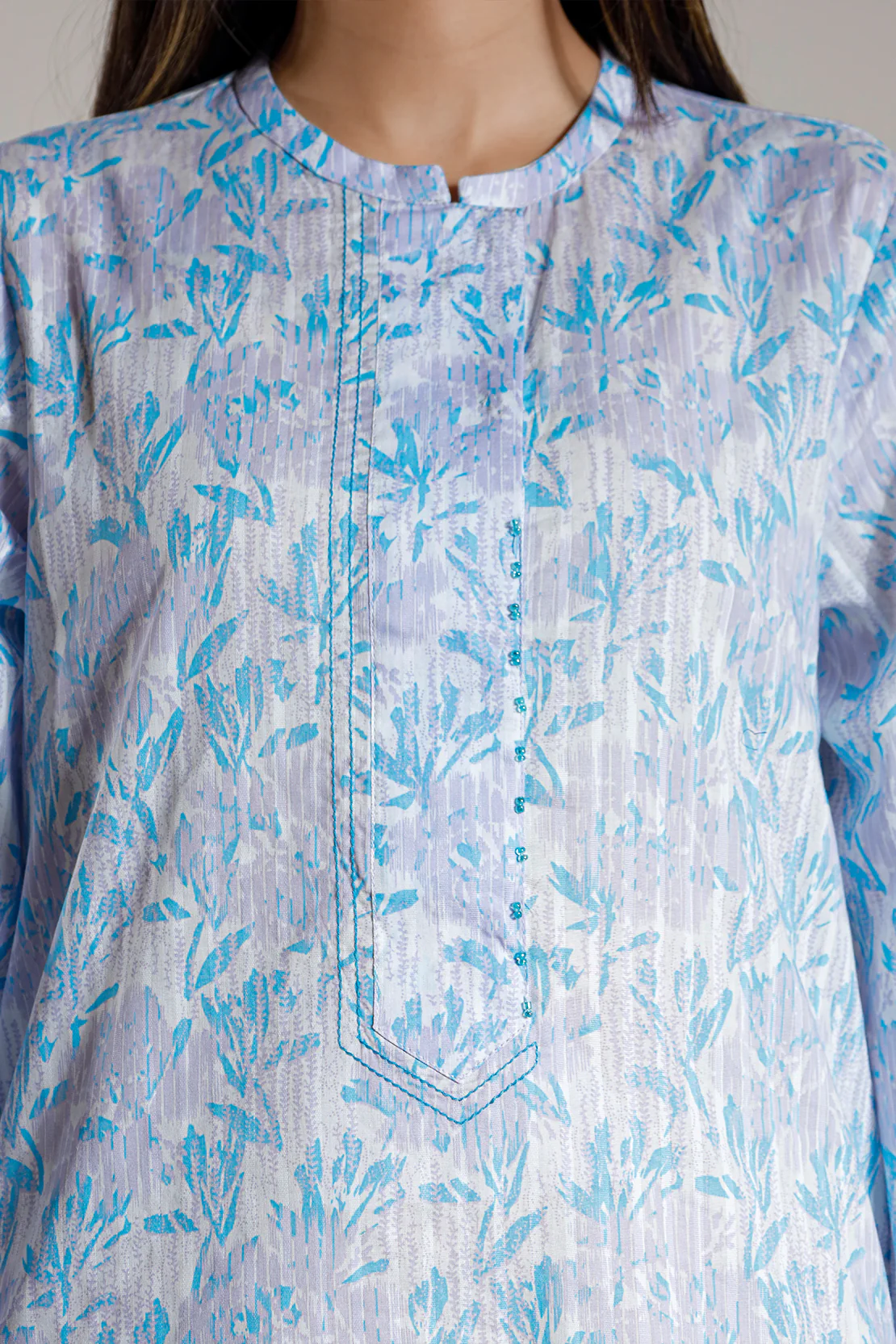 Printed Embroidered Cotton Stitched Shirt - Image 4