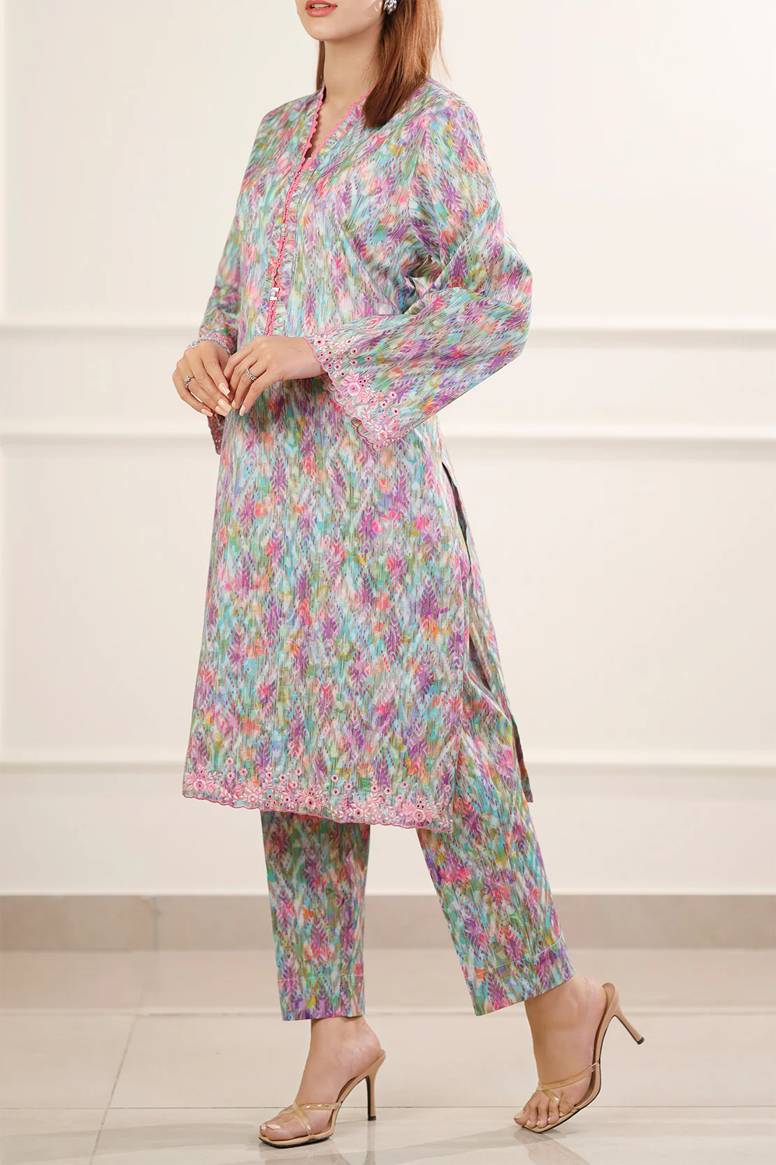 Printed Embroidered Jacquard Cotton Stitched Shirt - Image 4