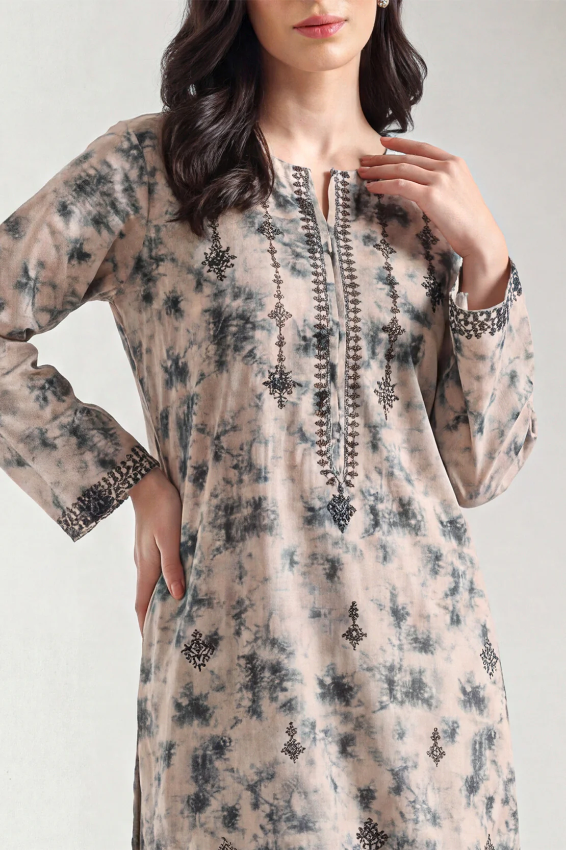 Printed Embroidered Khaddar Stitched 2 Piece (Shirt/Trouser) - Image 2