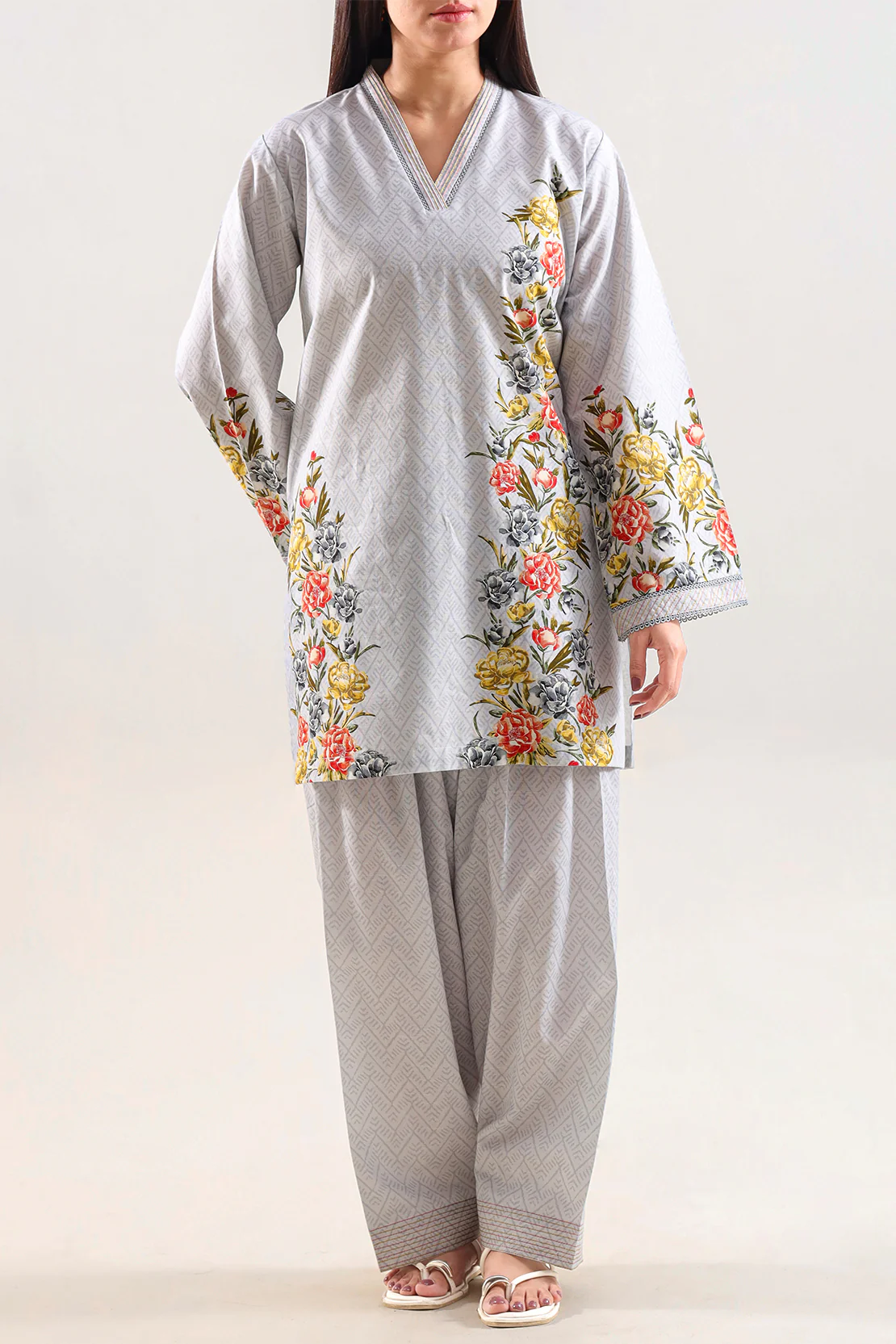 Printed Embroidered Khaddar Stitched Shirt
