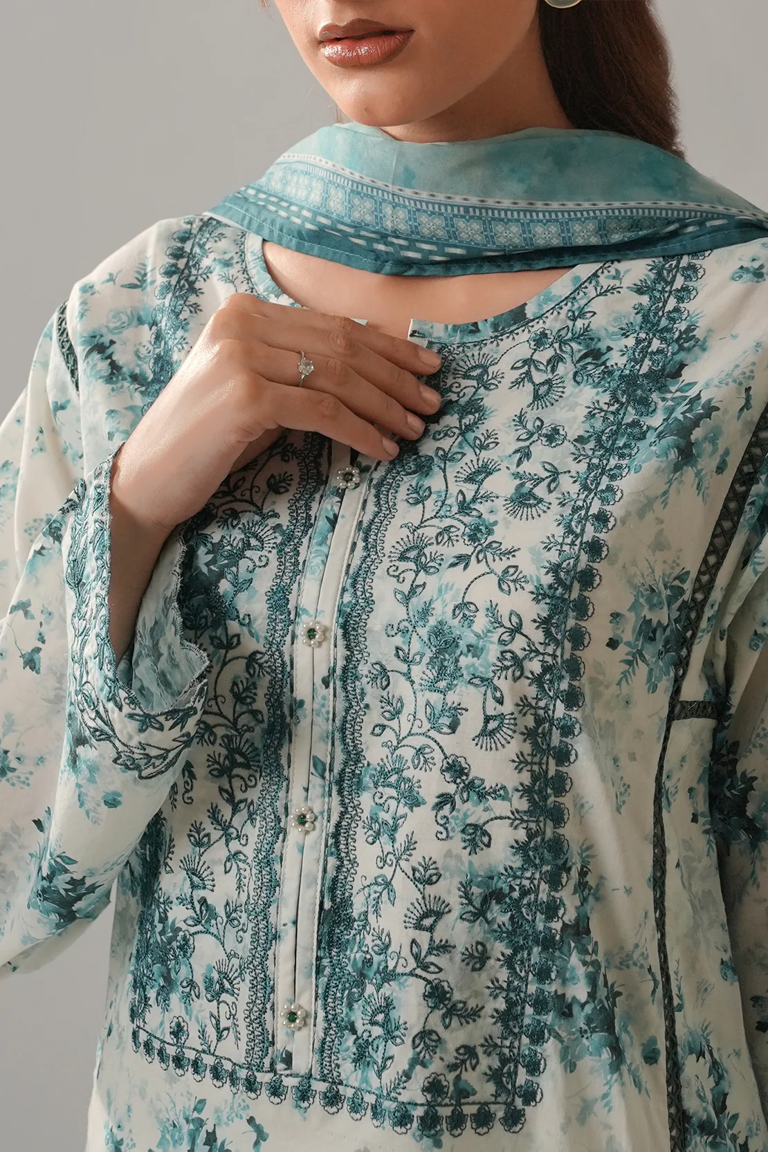 Printed Embroidered Lawn Stitched 2 Piece (Shirt/Dupatta) - Image 5