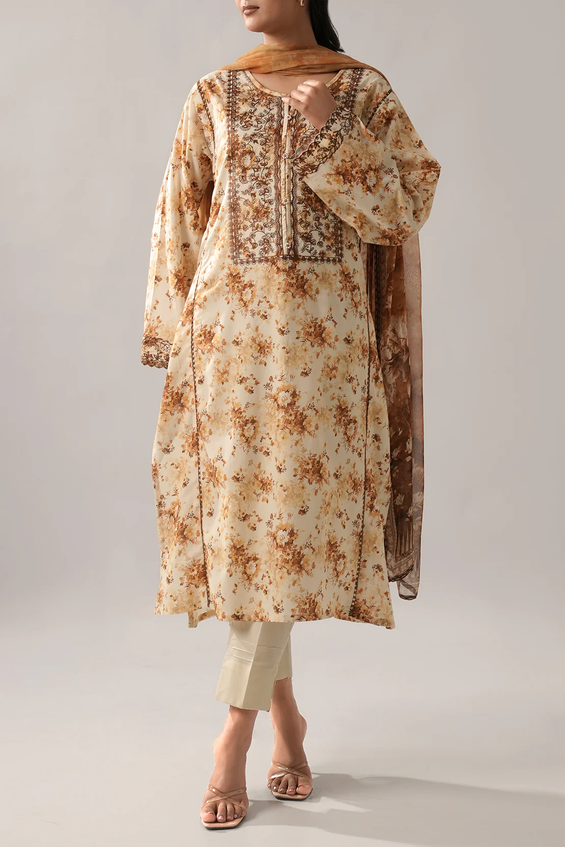 Printed Embroidered Lawn Stitched 2 Piece (Shirt/Dupatta) - Image 3