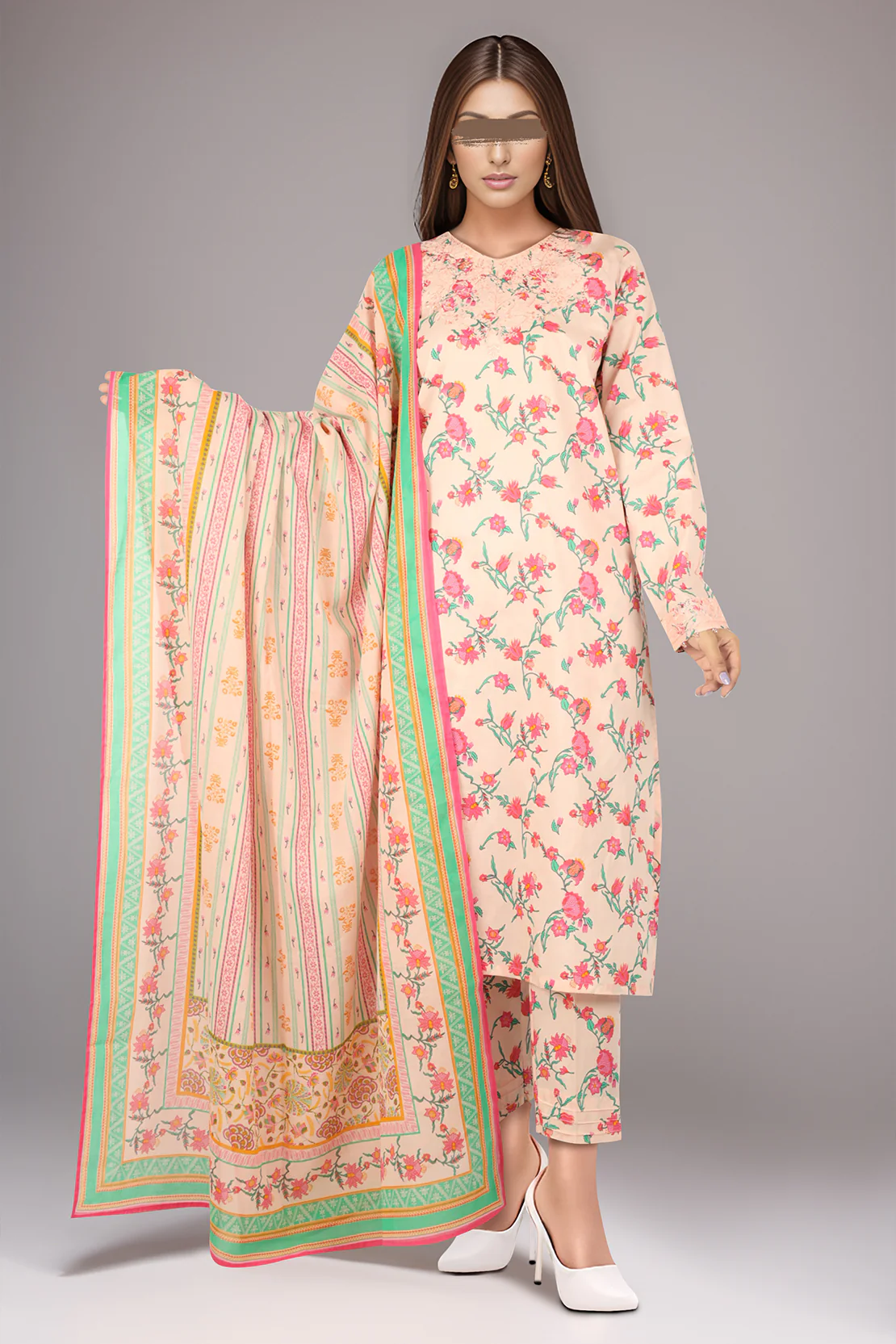 Printed Embroidered Lawn Stitched 3 Piece - Image 2
