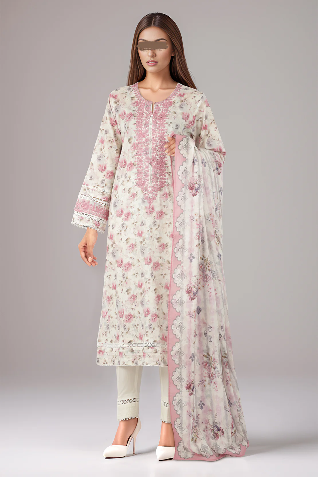 Printed Embroidered Lawn Stitched 3 Piece - Image 2