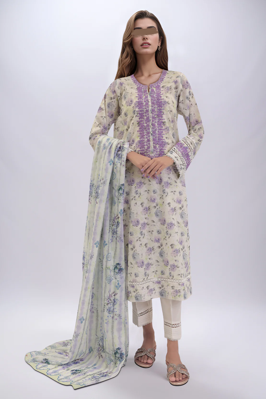 Printed Embroidered Lawn Stitched 3 Piece - Image 2