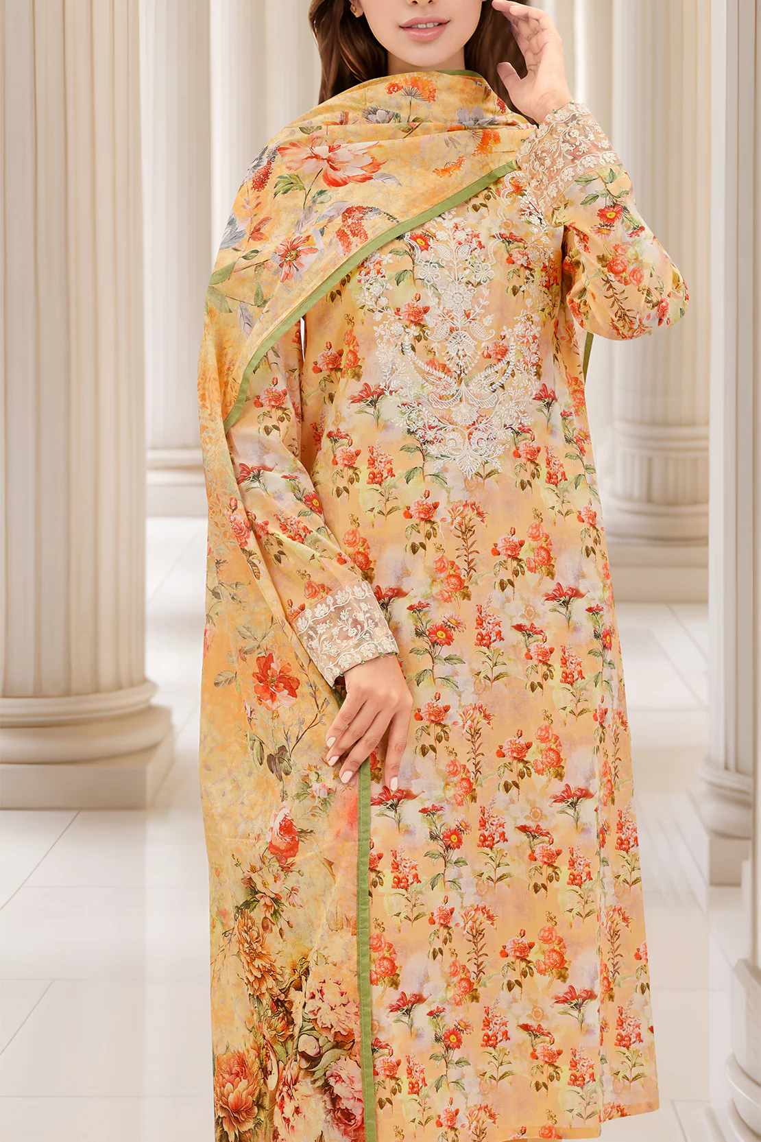Printed Embroidered Lawn Stitched 3 Piece - Image 3