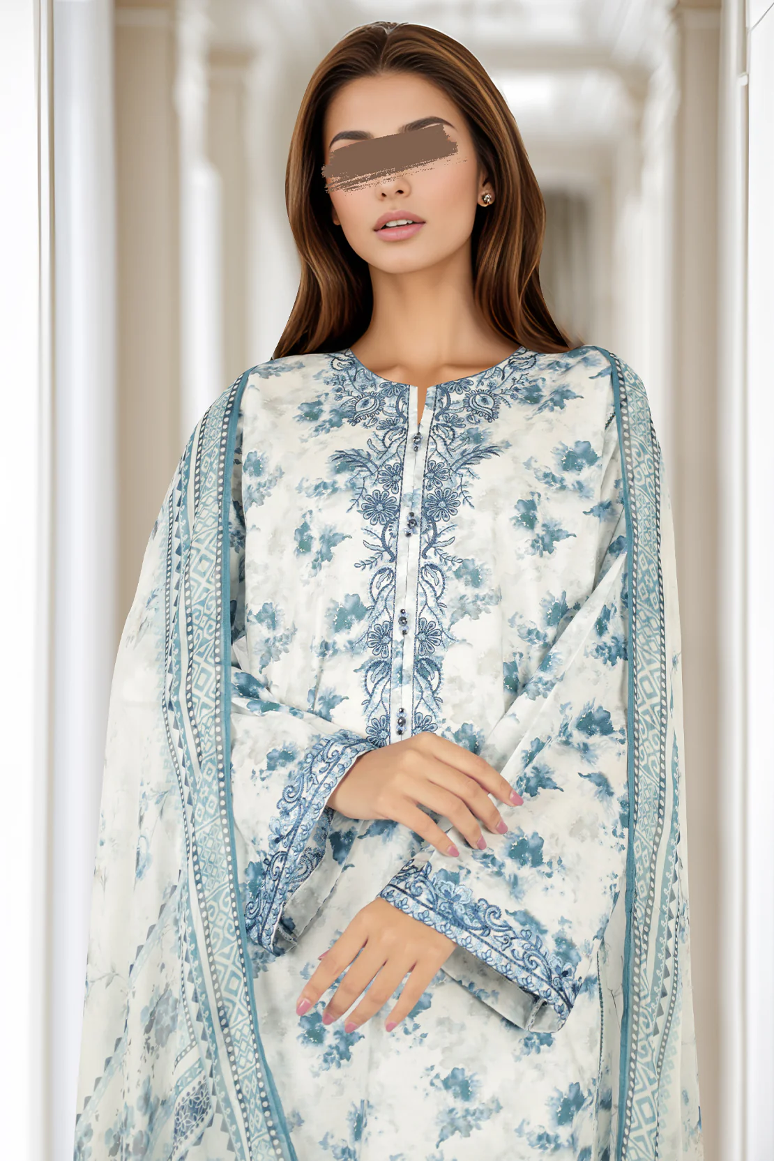 Printed Embroidered Lawn Stitched 3 Piece - Image 2