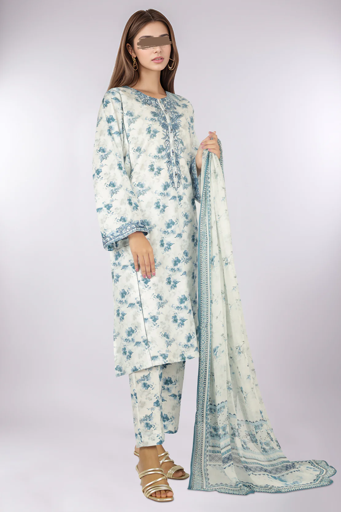 Printed Embroidered Lawn Stitched 3 Piece - Image 3