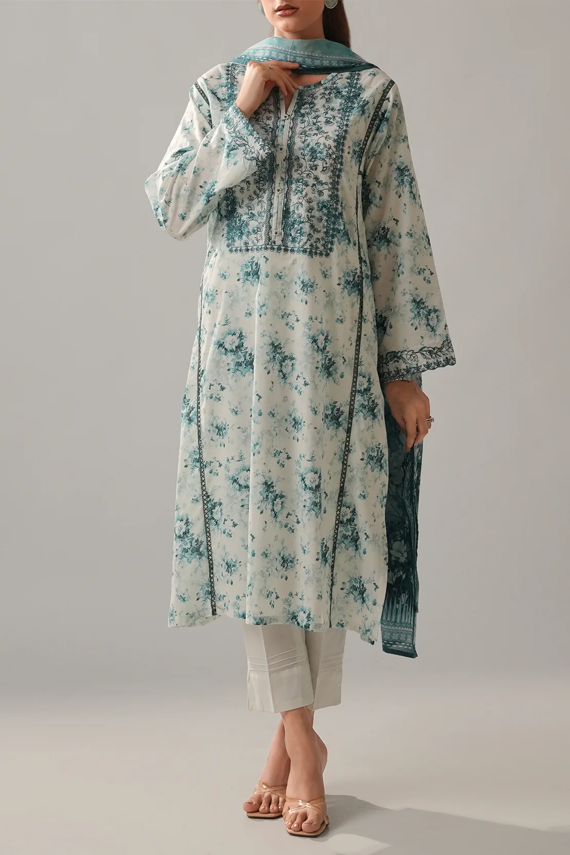 Printed Embroidered Lawn Stitched 3 Piece - Image 2