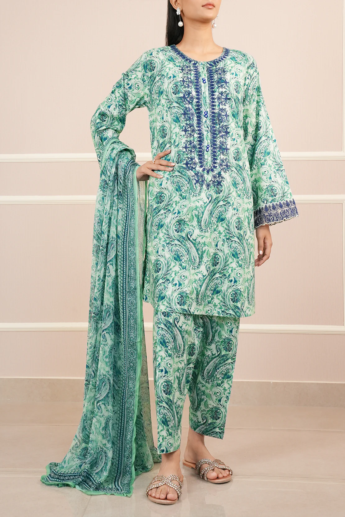Printed Embroidered Lawn Stitched Shirt - Image 7