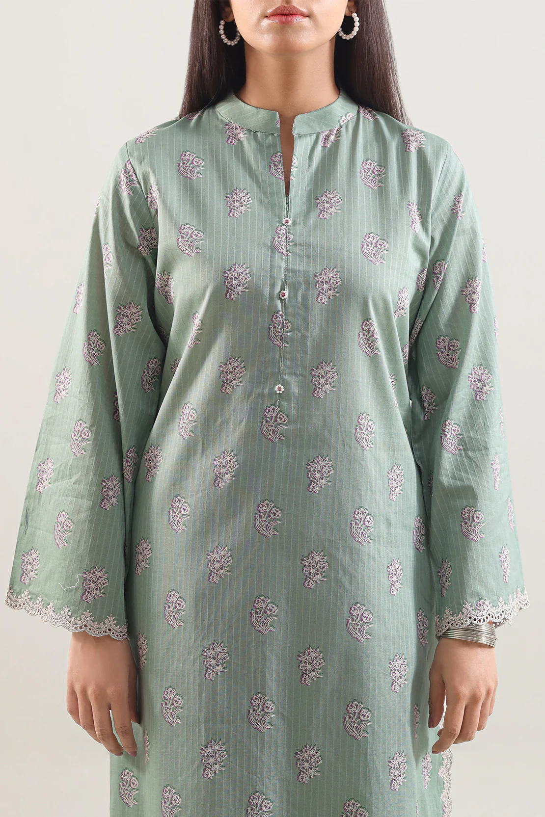 Printed Embroidered Lawn Stitched Shirt - Image 3