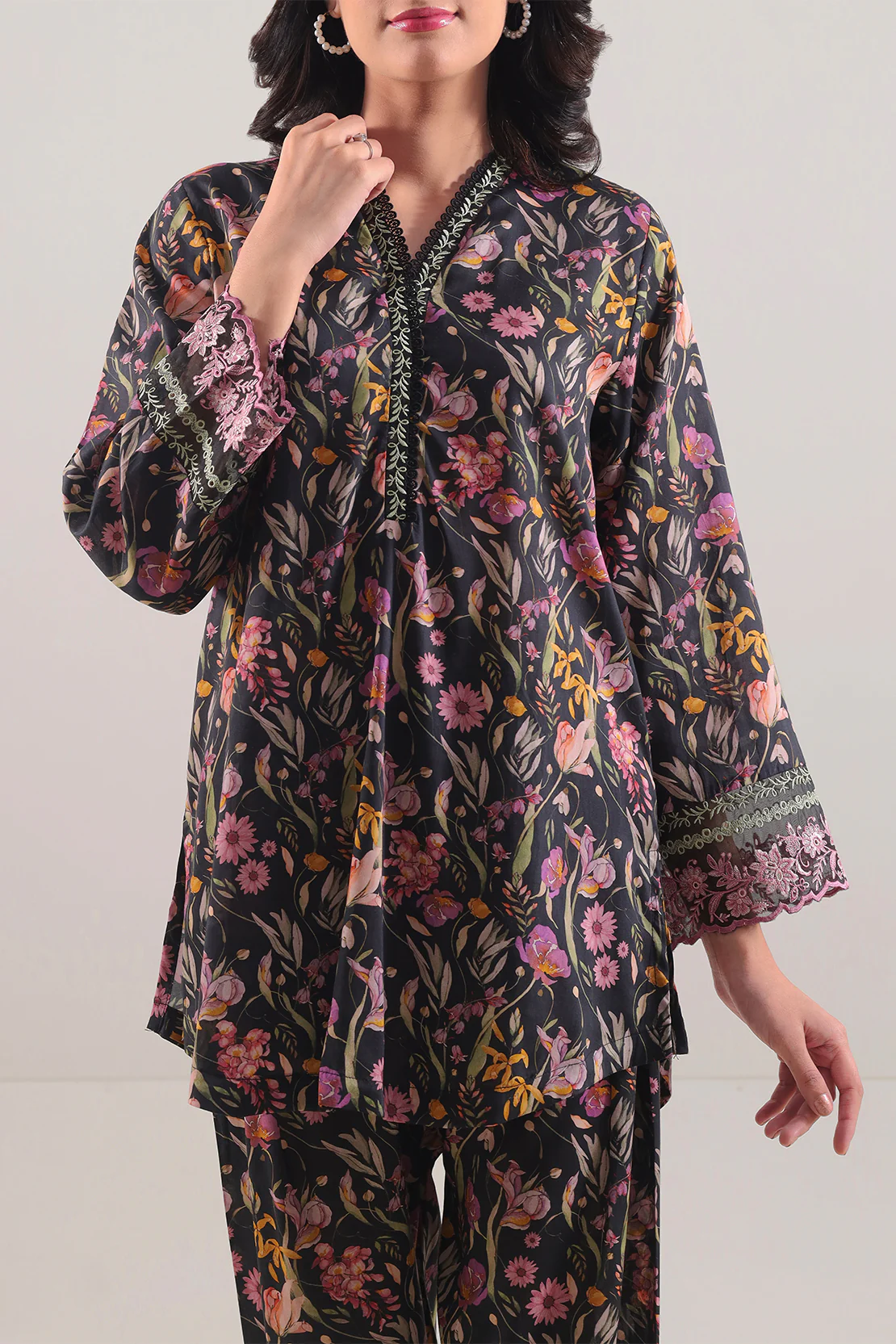 Printed Embroidered Silk Touch Stitched Shirt - Image 4