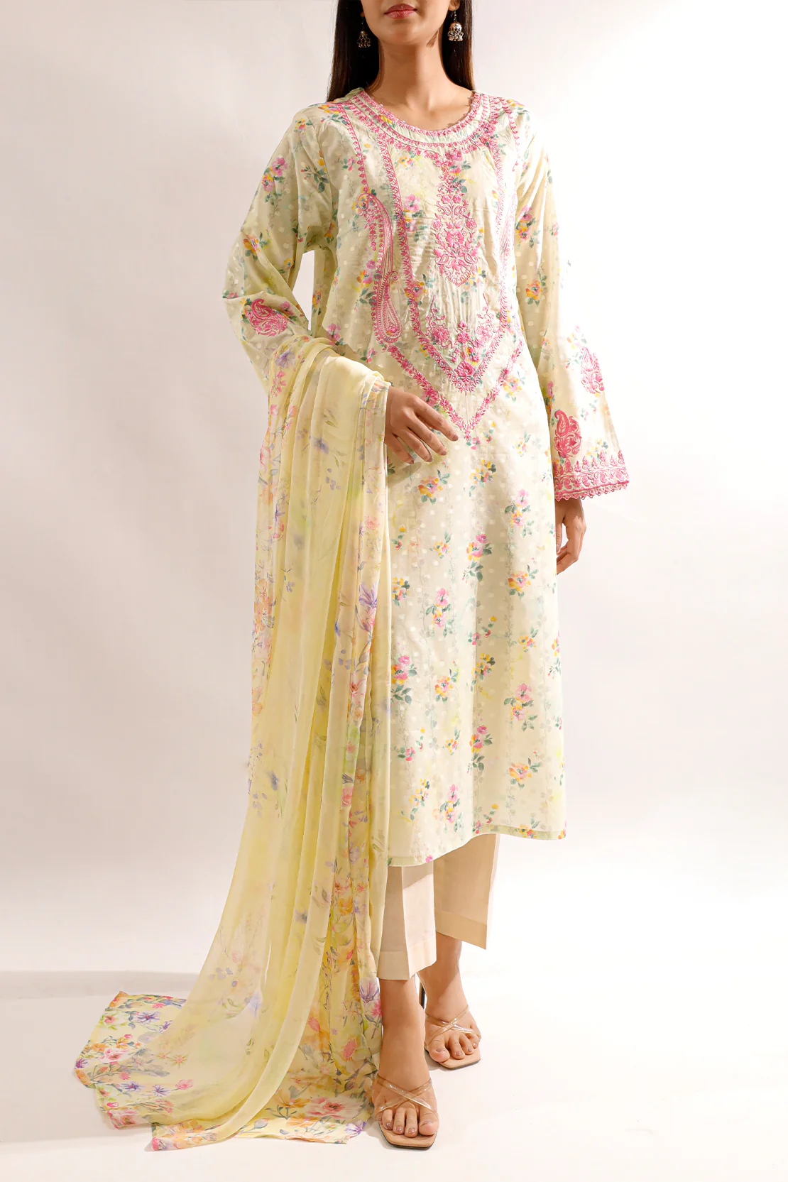 Printed Embroidered Self Jacquard Stitched 2 Piece (Shirt/Dupatta)