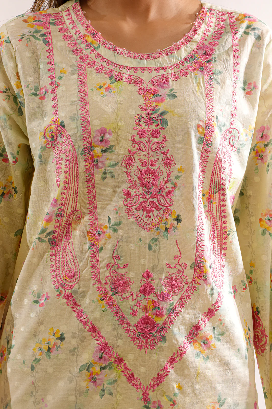 Printed Embroidered Self Jacquard Stitched Shirt - Image 4