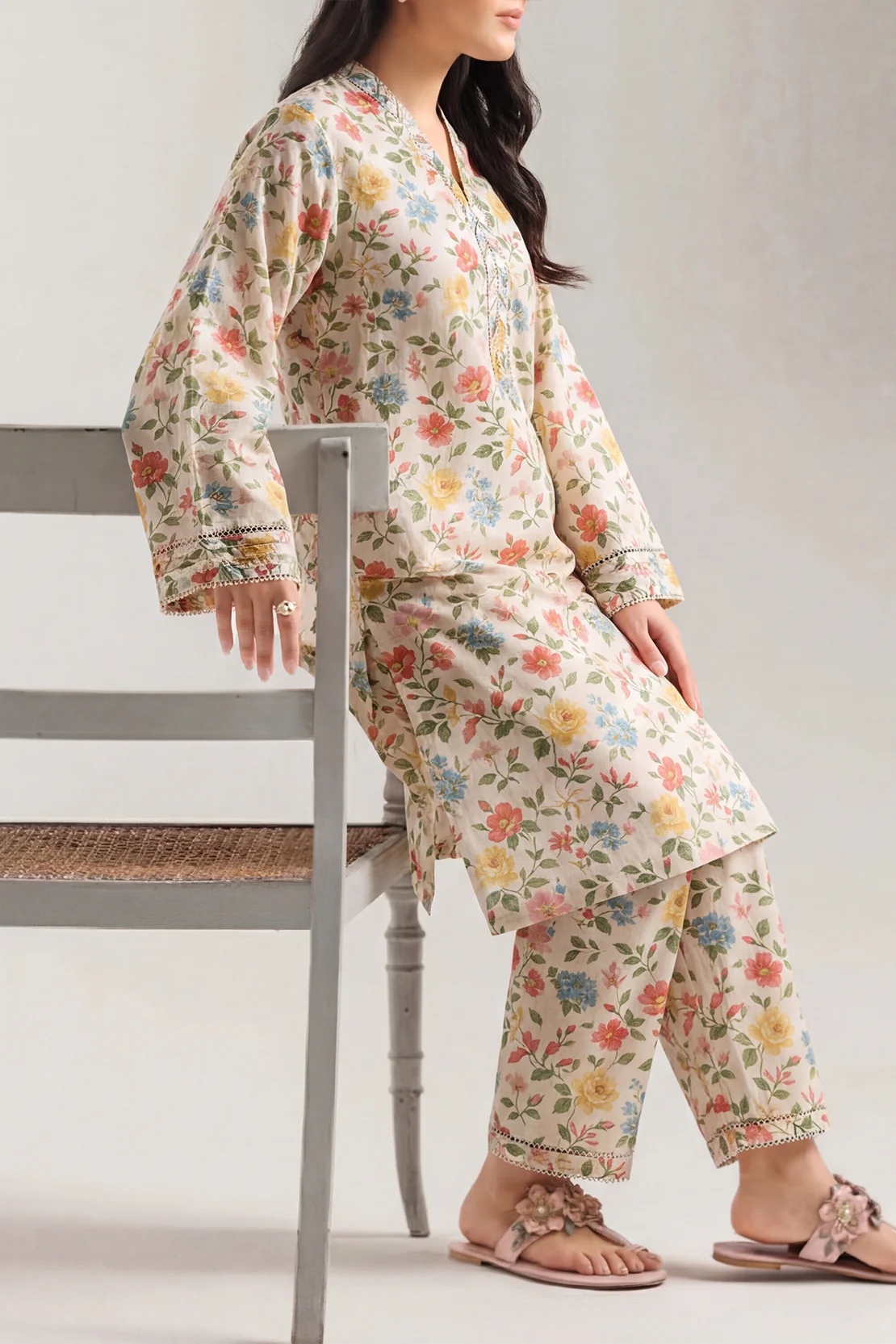 Printed Embroidered Self Strip Lawn Stitched 2 Piece (Shirt/Trouser) - Image 2