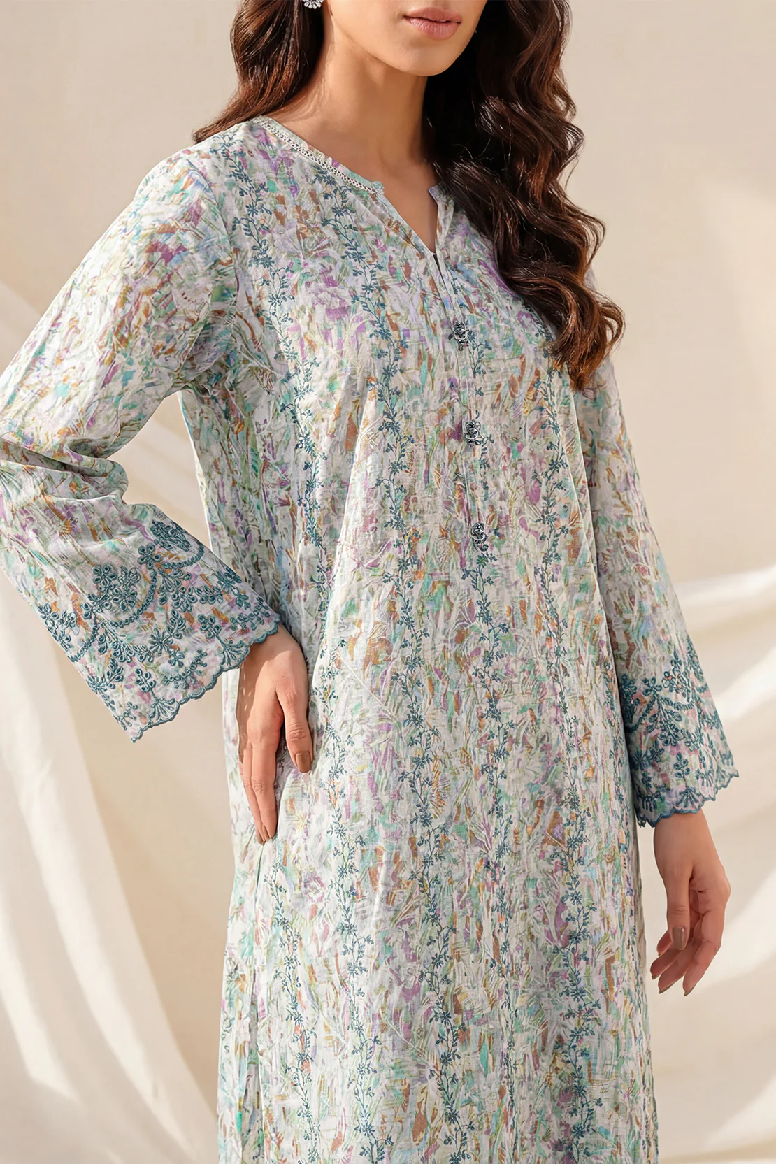 Printed Embroidered Self Strip Lawn Stitched 2 Piece (Shirt/Trouser) - Image 3