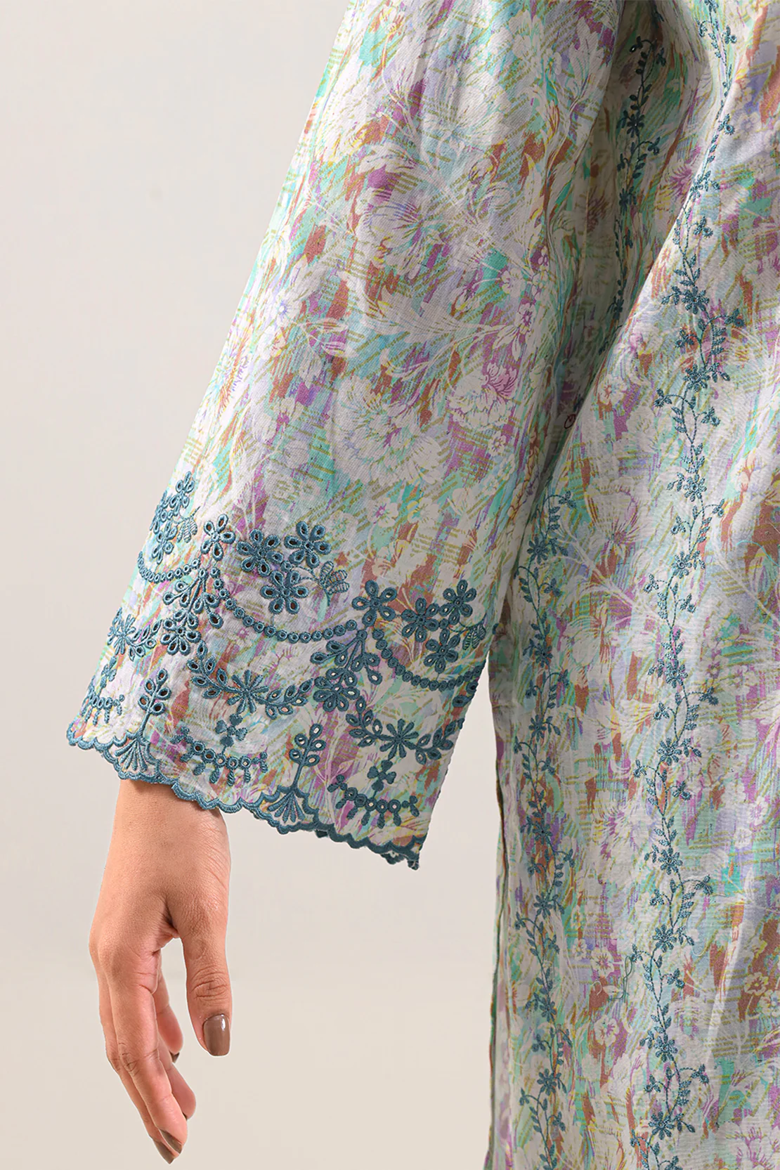Printed Embroidered Self Strip Lawn Stitched 2 Piece (Shirt/Trouser) - Image 5