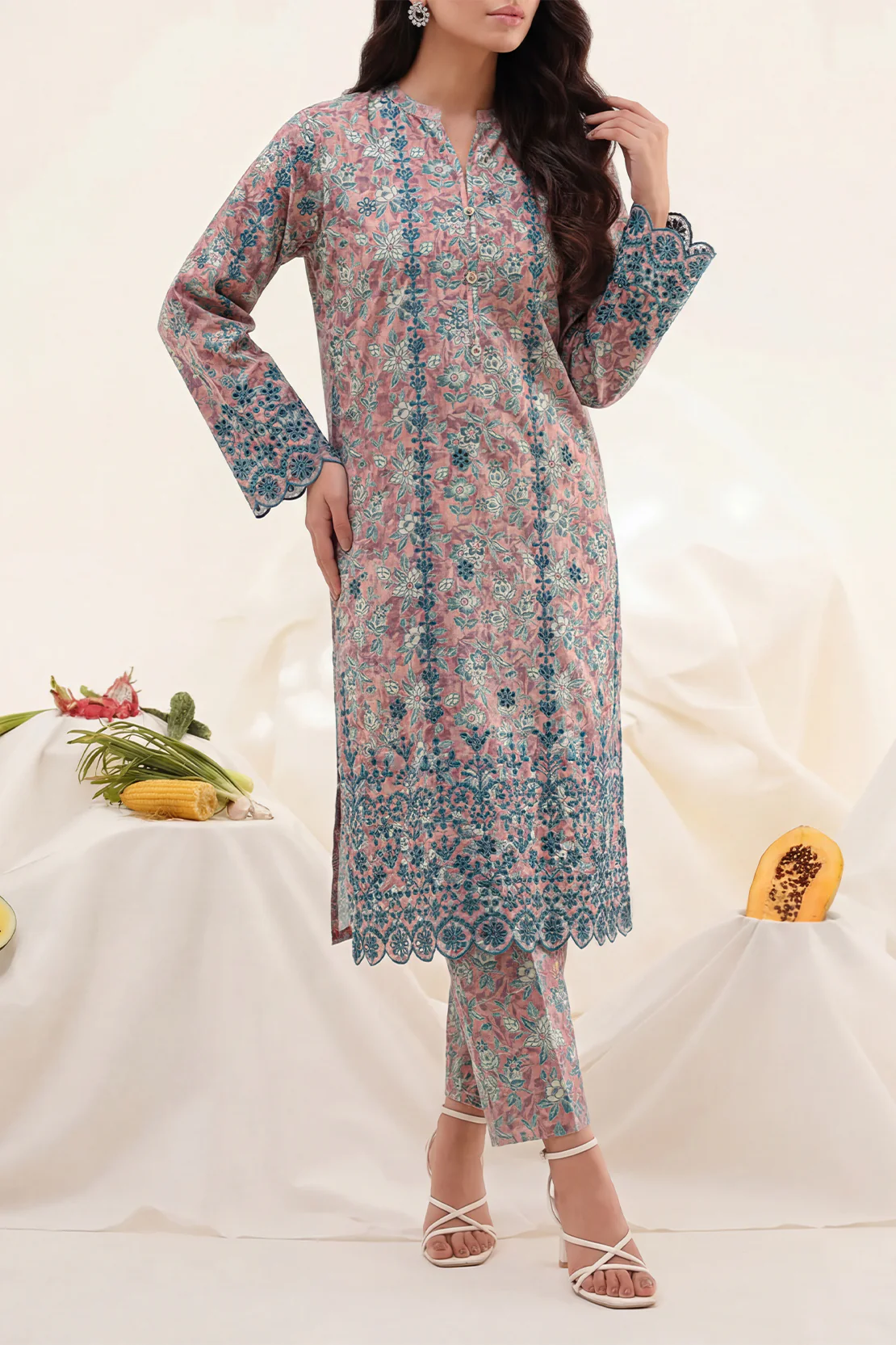 Printed Embroidered Self Strip Lawn Stitched 2 Piece (Shirt/Trouser)