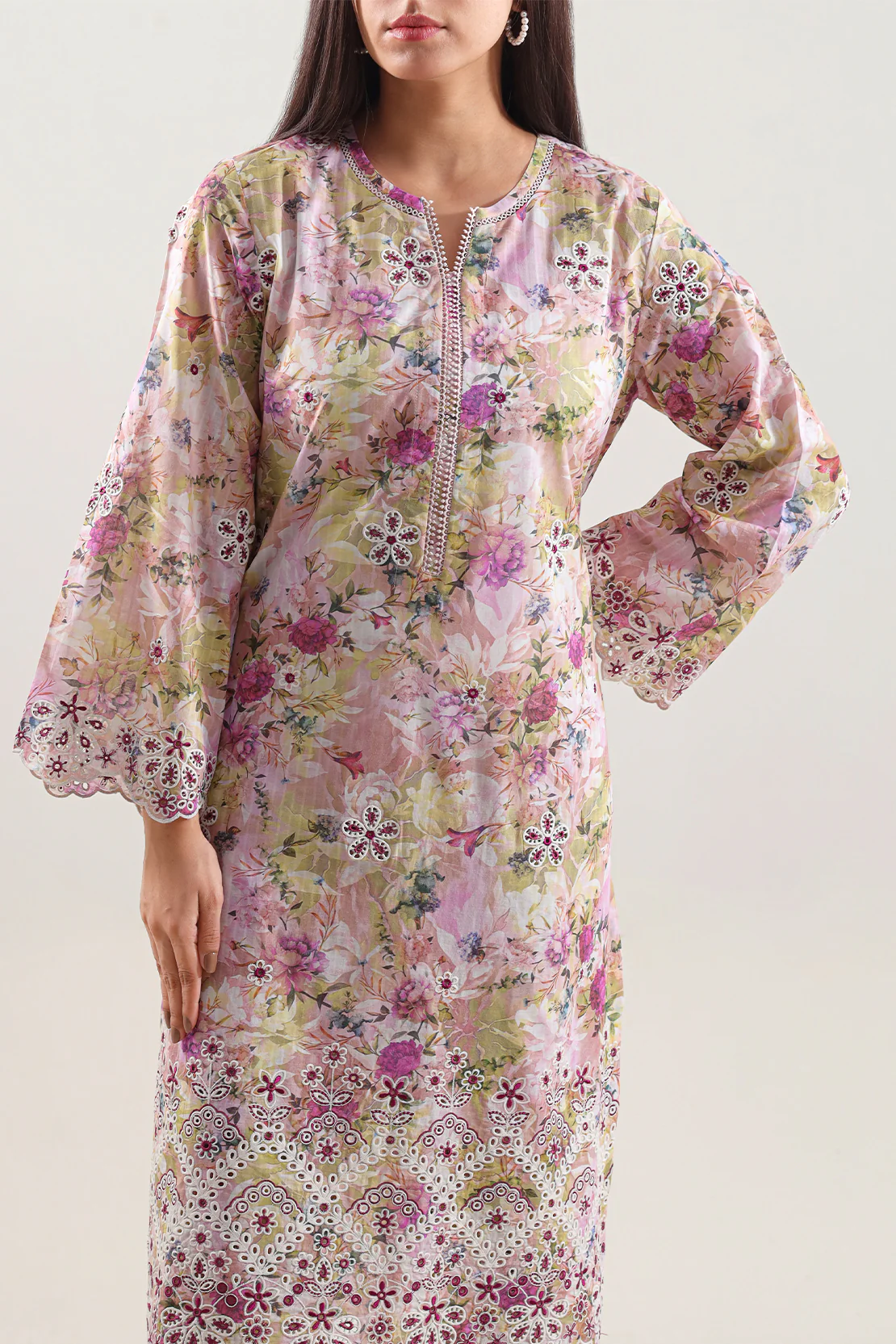 Printed Embroidered Self Strip Lawn Stitched 2 Piece (Shirt/Trouser) - Image 2