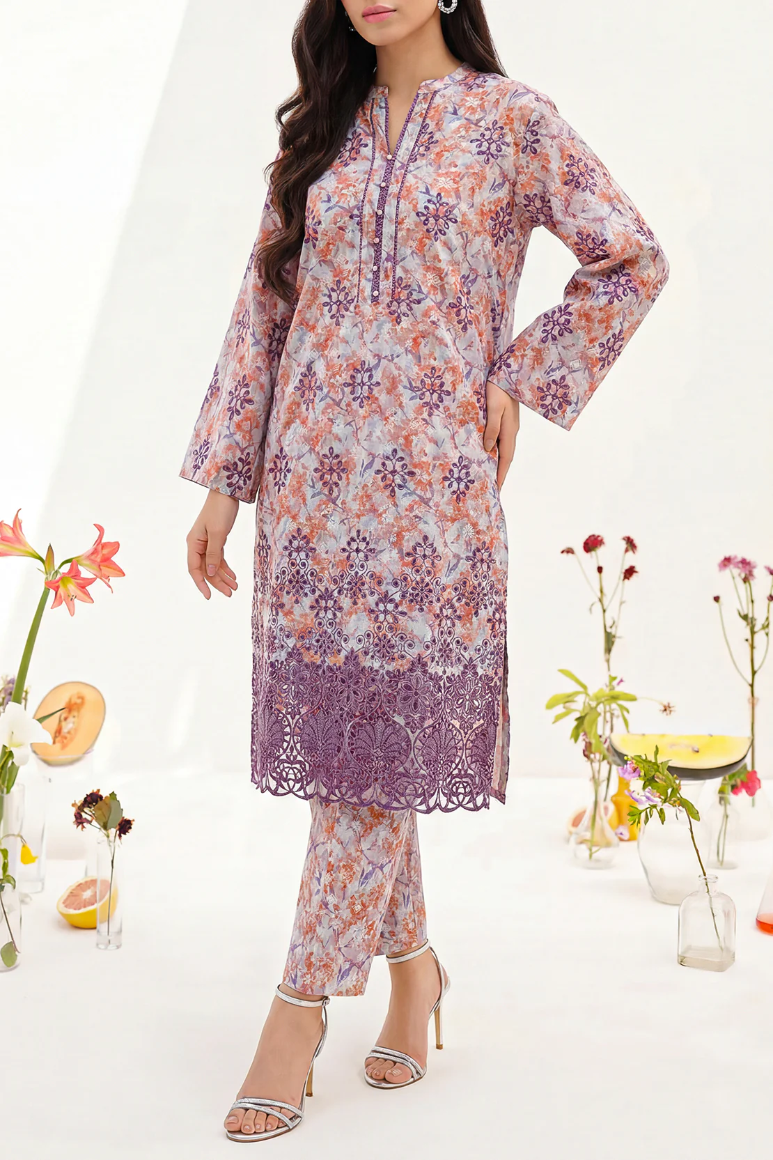 Printed Embroidered Self Strip Lawn Stitched 2 Piece (Shirt/Trouser)