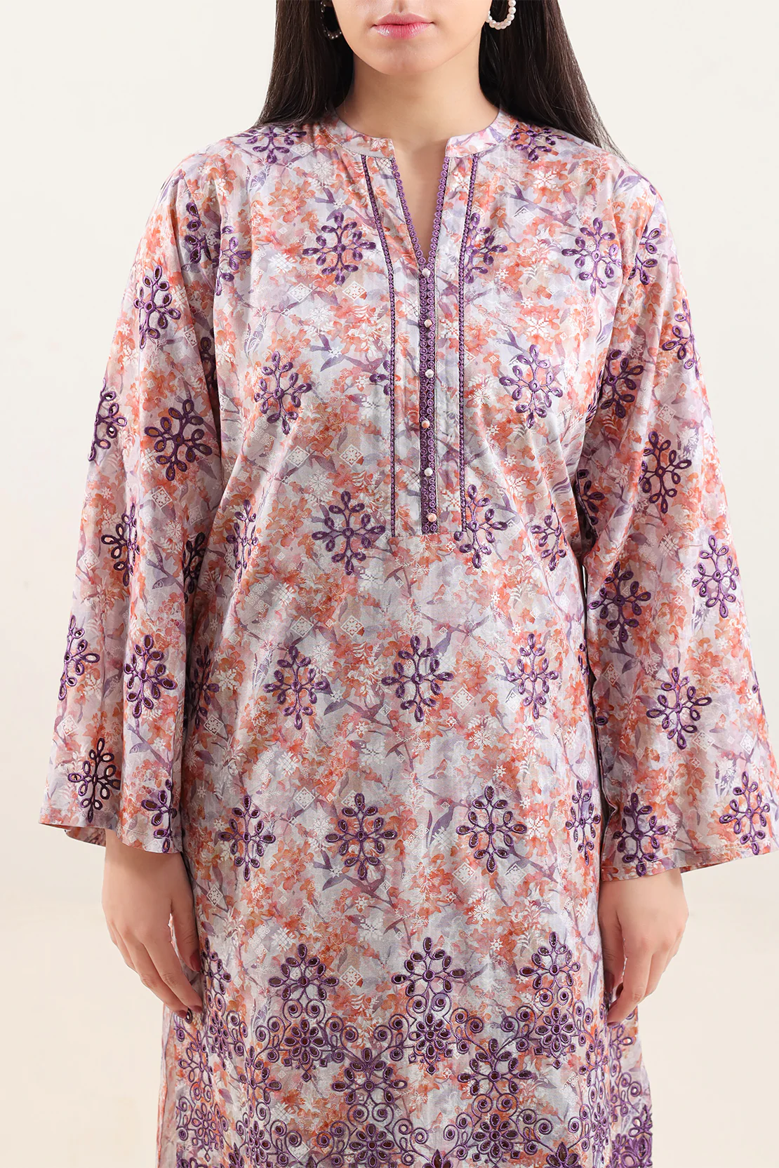 Printed Embroidered Self Strip Lawn Stitched 2 Piece (Shirt/Trouser) - Image 2
