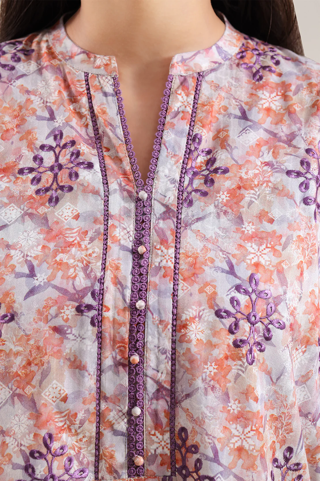 Printed Embroidered Self Strip Lawn Stitched 2 Piece (Shirt/Trouser) - Image 3