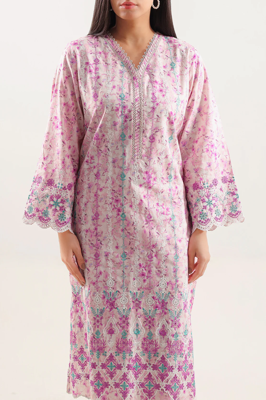 Printed Embroidered Self Strip Lawn Stitched 2 Piece (Shirt/Trouser) - Image 2