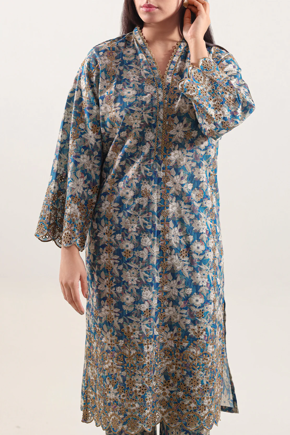 Printed Embroidered Self Strip Lawn Stitched 2 Piece (Shirt/Trouser) - Image 2