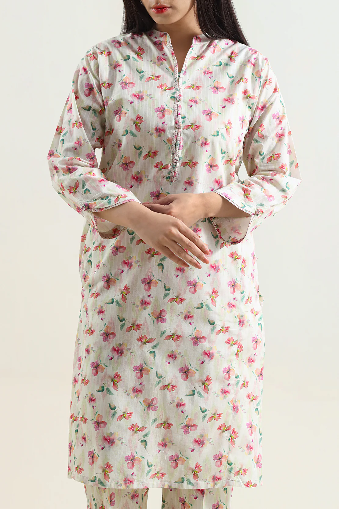 Printed Embroidered Self Strip Lawn Stitched 2 Piece (Shirt/Trouser) - Image 2