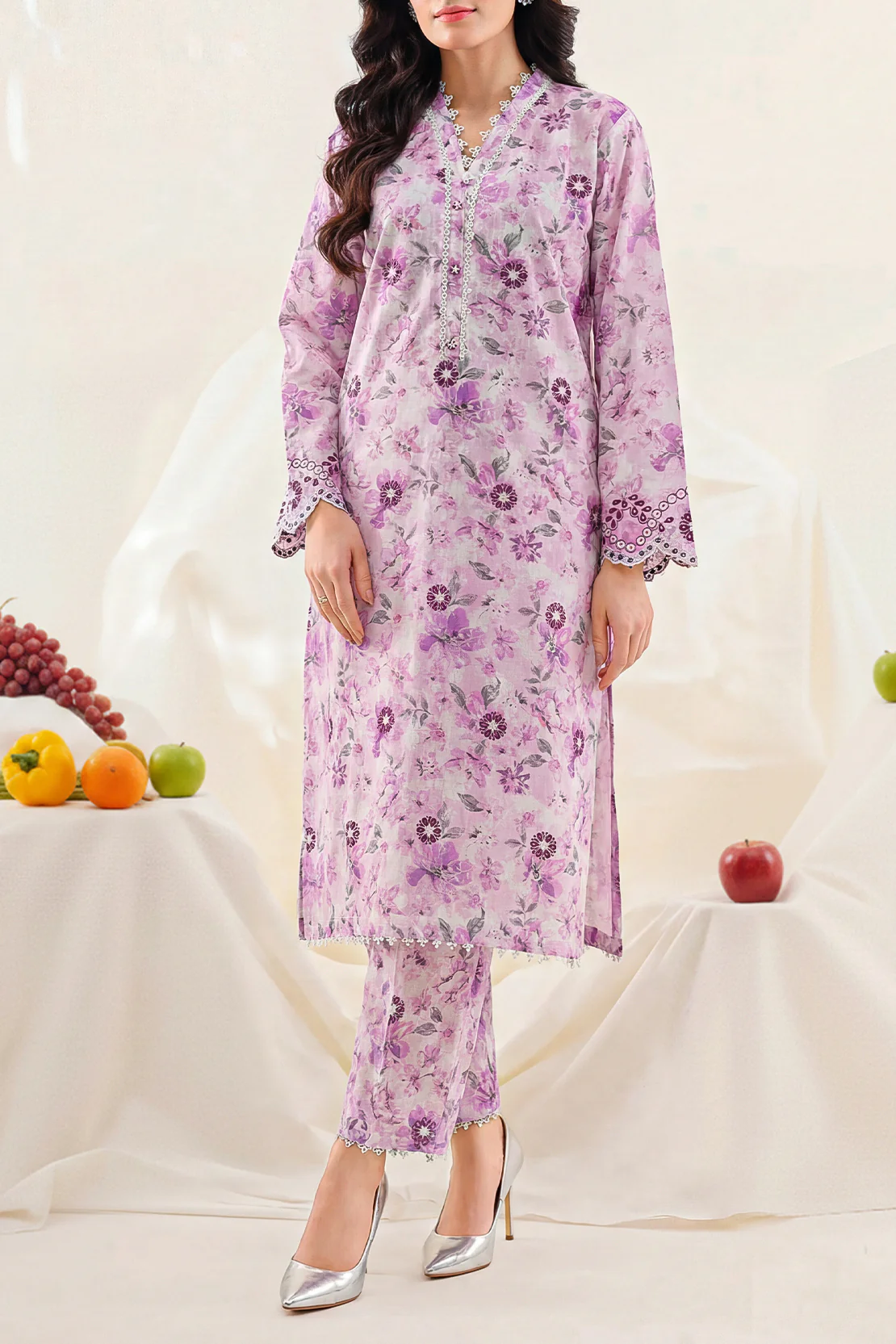 Printed Embroidered Self Strip Lawn Stitched Shirt