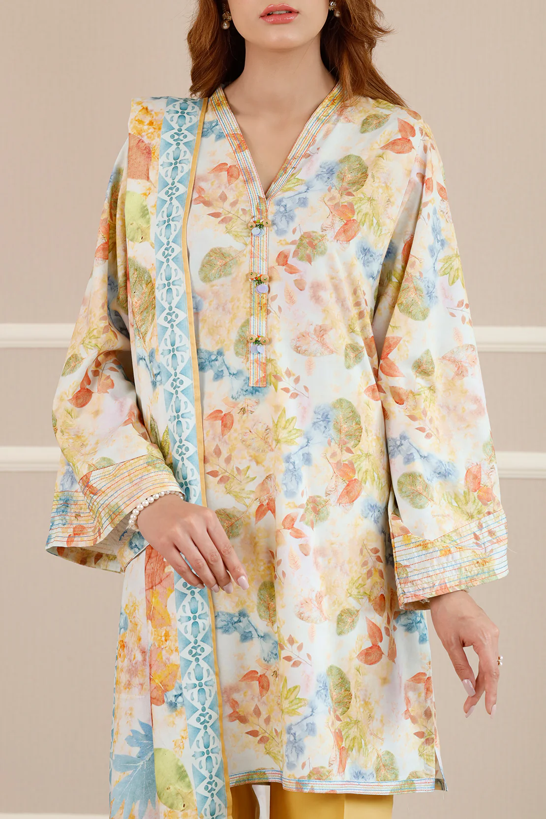 Printed Embroidered Soft Touch Cotton Stitched 3 Piece - Image 3